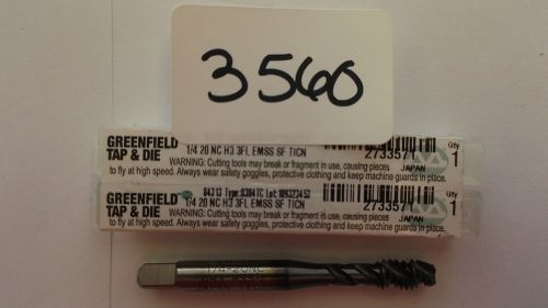 1 PIECE 1/4&#034;-20 GH3 3 FLUTE FAST SPIRAL TICN LONG GREENFIELD TAP