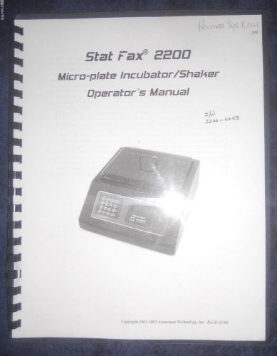 Awareness Tchnology Stat Fax 2200 Micro-plate Incubator/Shaker Operator&#039;s Manual