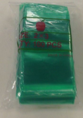 100 APPLE ZIPLOCK ZIP LOCK STORAGE BAGS 2&#034; x 3&#034; 2X3 GREEN RECLOSABLE PLASTIC BAG