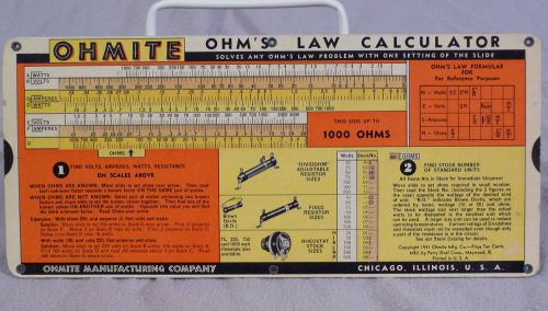 VGC 1941 OHMITE MFG. CO. Ohm&#039;s Law Calculator 0.1 to 10 Megohms PERRY GRAF CORP