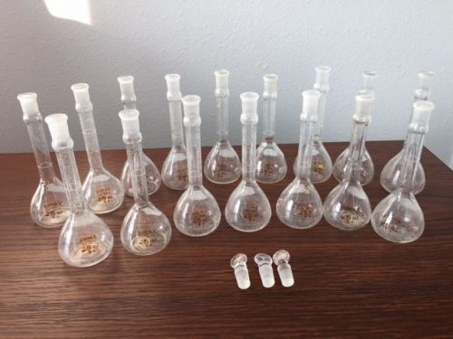(Lot of 16) Kimax 25 ml Volumetric Flasks TC 20 C w/ 3 stoppers included