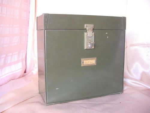 Vintage metal file carry box case &amp; hidden cash box / document compartment &amp; key for sale
