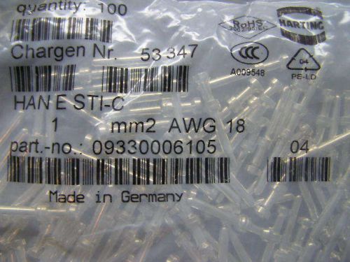 Harting han e sti-c 0,5 mm2 awg 20 male crimp contact 09330006121 for sale