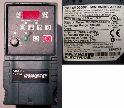 RELIANCE ELECTRIC MD60 1HP 6MDBN-4P5101 AC FREQUENCY DRIVE / VFD MOTOR DRIVE