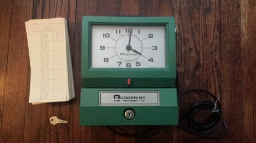 Acroprint Time Clock 125NR4 200 + Time Cards Recorder With Key, Good Ribbon 125
