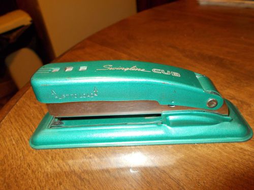 Vintage swingline &#034;cub&#034; stapler teal/green made in u.s.a. works great for sale