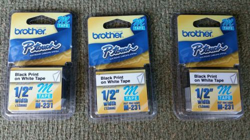 3 PACK- Brother M231 P-Touch Label Tape, Ptouch 1/2&#034; M-231 M-2312PK NIB SEALED