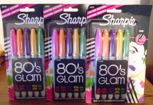 Lot Of 3 New 5 Packs Sharpie 80&#039;s Glam Permanent Markers 15 Fine Point
