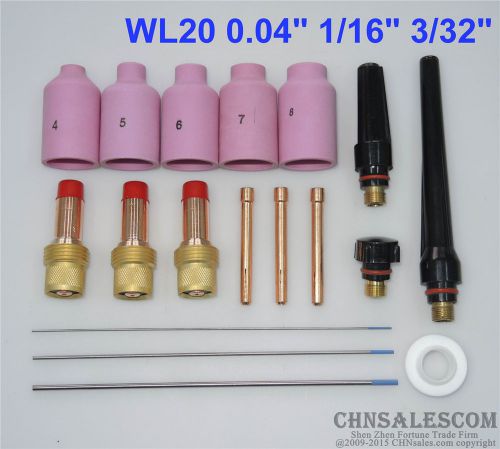 18 pcs tig welding torch gas lens kit wp-17 wp-18 wp-26 wl20 0.04&#034; 1/16&#034; 3/32&#034; for sale
