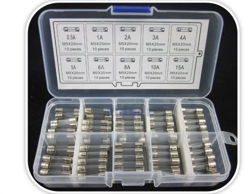 100pcs 5x20mm quick fast blow glass assorted fuse amp 0.5a1a2a3a4a5a6a8a10a15a for sale