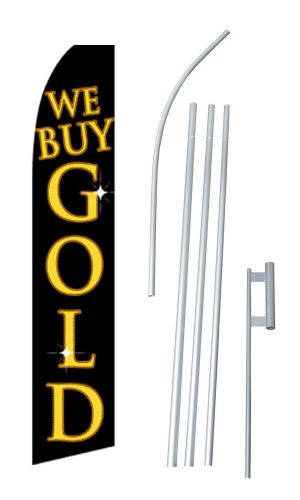 We Buy Gold Swooper Feather Flag Feather Super Flutter Banner /Pole/Spike blk