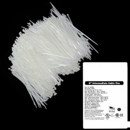 1000 pc 8&#034; natural white cable zip tie usa industrial wraps wire nylon organize for sale