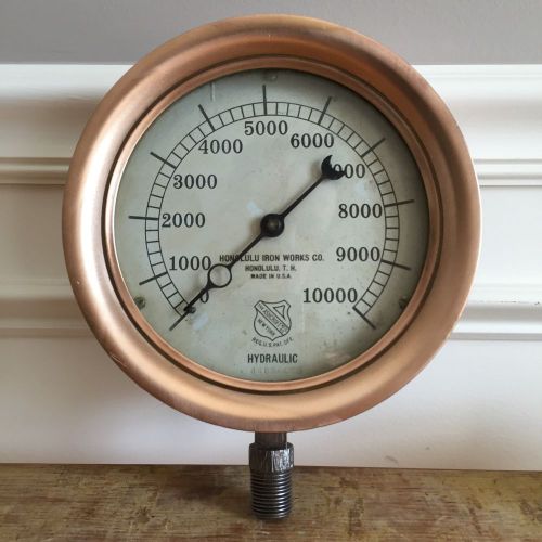 Large 7&#034; ashcroft copper pressure gauge, vintage, collectable, hawaii iron works for sale