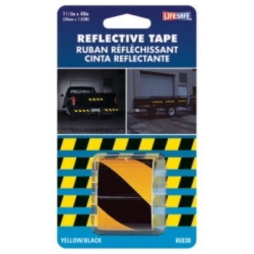 Reflective safety tape, yellow/black slanted, 1-1/2&#034; x 40&#034; roll, highly (re838) for sale