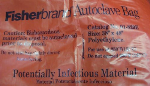 Fisherbrand part #01-829e bag autoclave biohazard red 38x48&#034; 100/pk for sale