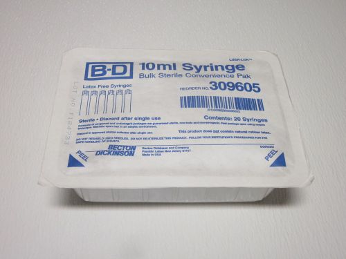 B-D 10ml LUER-LOK Latex Free Syringes Bulk Sterile Convenience Pac Of 20 309605