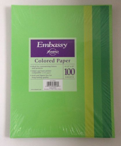 NEW Ampad Embassy  Colored Paper 8.5&#034; x 11&#034; 100 Sheets 4 Colors in Green 24lb