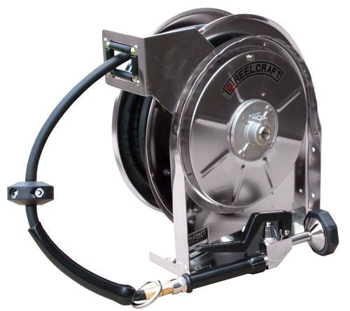 Reelcraft 5635 olssw5 stainless steel hose reel 3/8&#034;x35&#039; 250 psi w/hose &amp; nozzle for sale
