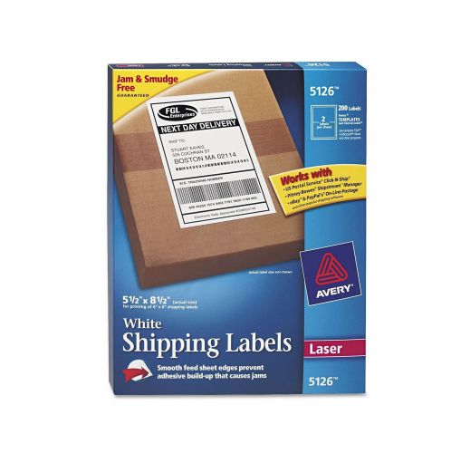 Avery AVE5126 Laser Shipping Labels Half Sheet White 200 Labels Permanent