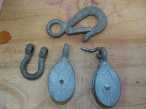 SLIP HOOK, SMALL CLEVIS AND 2 - 1 1/2&#034;  ROPE OR CABLE PULLEYS