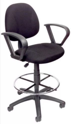 Boss Drafting Stool with Foot Ring And Loop Arms, Black, Boss Office Products