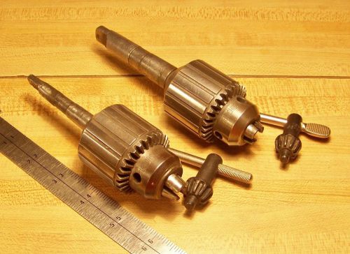 Two Jacobs No 33 Drill Chucks w/ #1 &amp; #2 Morse Taper Adapters Cap 5/64&#034; to 1/2&#034;