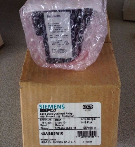 Siemens ESP100 Solid State Overload Relay 9-18 FLA 48ASE3M10 3-phase 50/60Hz NEW