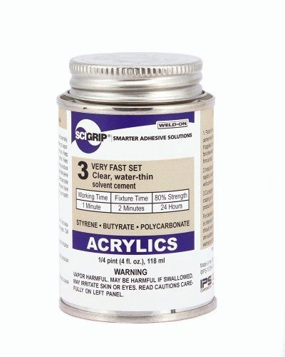 SCIGRIP 3 10799 Acrylic Solvent Cement, Low-VOC, Water-thin, 1/4 Pint Can with