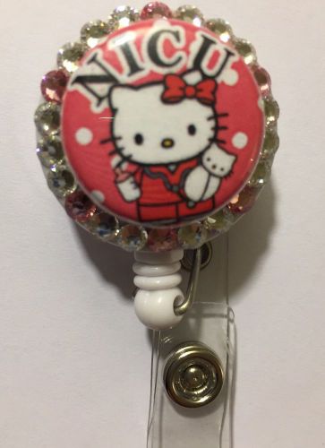 Hello Kitty Nurse NICU Badge/holder Reel W/Swarovski Crystals