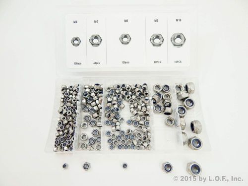 300pc Stainless Steel Metric Locking Nut Assortment Kit Case M10 M8 M6 M5 M4 Set