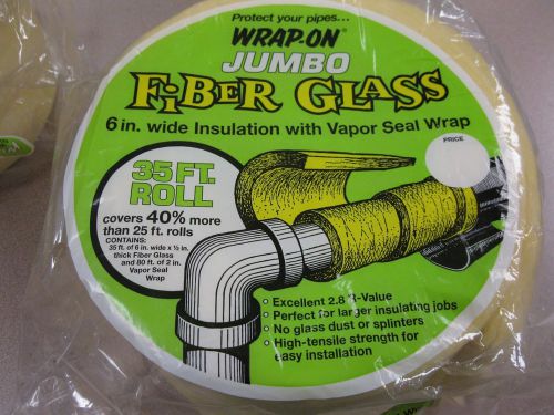Wrap on jumbo fiberglass pipe insulation 6&#034; wide 35&#039; roll free shipping for sale