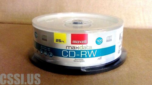 Maxell HQ CD-RW Discs, 700MB/80min, 4x, Spindle, Silver, 25/Pack -new!