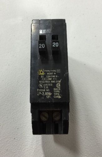 Square D HOM2020 Tandem Circuit Breaker 1 Pole 20 Amp 120/240 Volt Plug-on