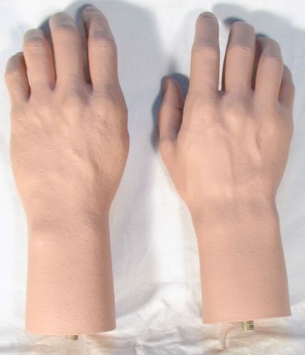 Pair Mannequin Male Hands Realistic Life Size Lifelike Fleshtone Manikin NEW
