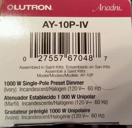 Lutron AY-10P-IV Ariadni Single Pole Toggle Dimmer 1000W Ivory