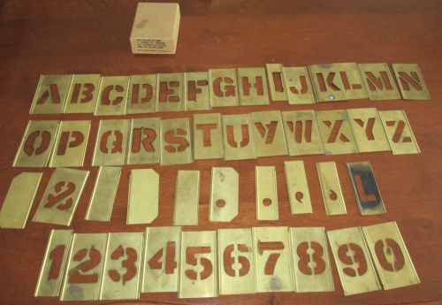 36 Piece set of Antique Brass Metal Stencils Letters &amp; numbers w Box