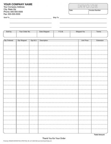 INVOICE FORMS - 250  2 part Carbonless NCR Forms