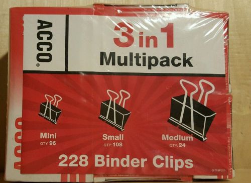 Acco Binder Clips Multipack 3 in 1 228count 24 medium 108 small 96 mini