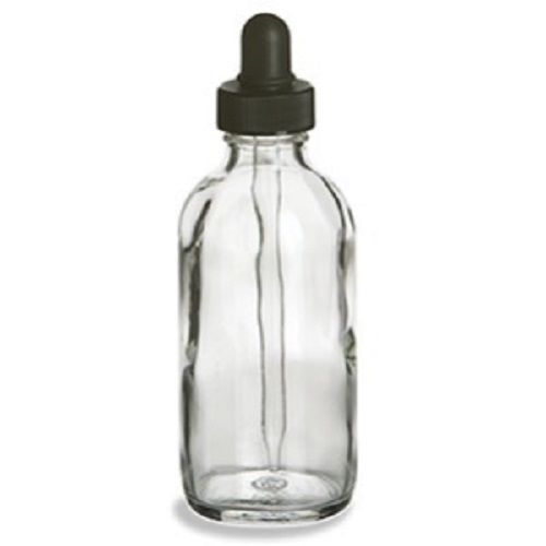 12Pcs - 4 oz Boston Round CLEAR Bottle (120 ml) with Dropper