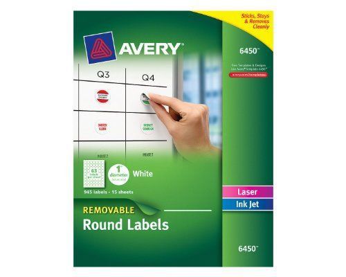 Pack Of 945 Avery Removable Round Labels 1&#034; Diameter White (6450) Office Suppli