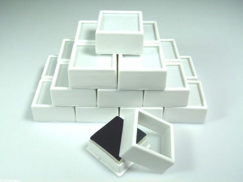 20pc White 1-1/2&#034;x3/4&#034; Square Glass Top Gem Box storage/display gold/gems/coins