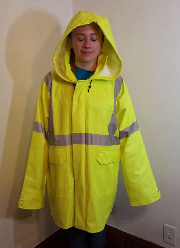 New nasco arclite 4503jfy waist length lineman rain jacket  hooded - large for sale