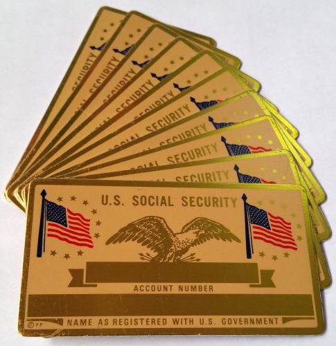 10 Vintage Blank Aluminum  Metal American Flag Social Security Cards