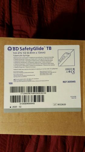BD SafetyGlide 1ml 27G 1/2 (0.4mm X 13mm) Box of 100 Sealed REF305945 tuberculin