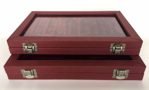 Glass Display Cases w Red Velvet Liner Ruleto Crown Case Co. Two 12 x 7.5&#034; Cases