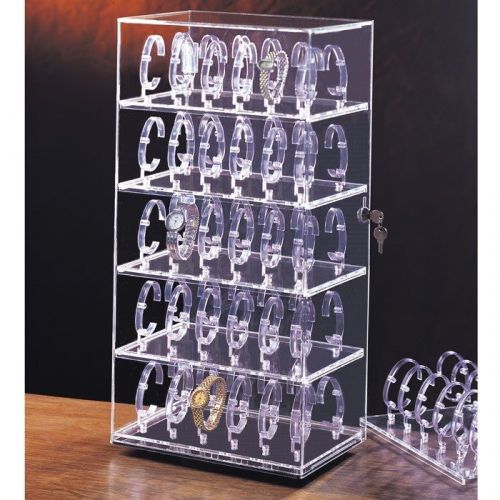 ROTATING WATCH CASE ACRYLIC DISPLAY CABINET SHOWCASE COUNTERTOP CASE 60 WATCHES
