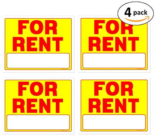 NEW For Rent Signs, 11 x 14 Inch, Neon Fluorescent Yellow &amp; Red, Pack of 4