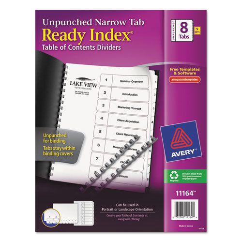 Ready Index TOC Unpunched Dividers with Narrow Tabs, White, 8-Tab, Letter
