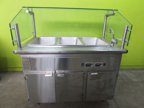3 Well Electric Food Warming Serve Station With Sneeze Guard and Faucet
