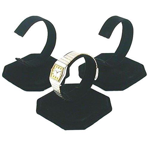 3 Black Display Bracelet Stand Watch Rack Retail Holder Showcase Velvet Jewelry